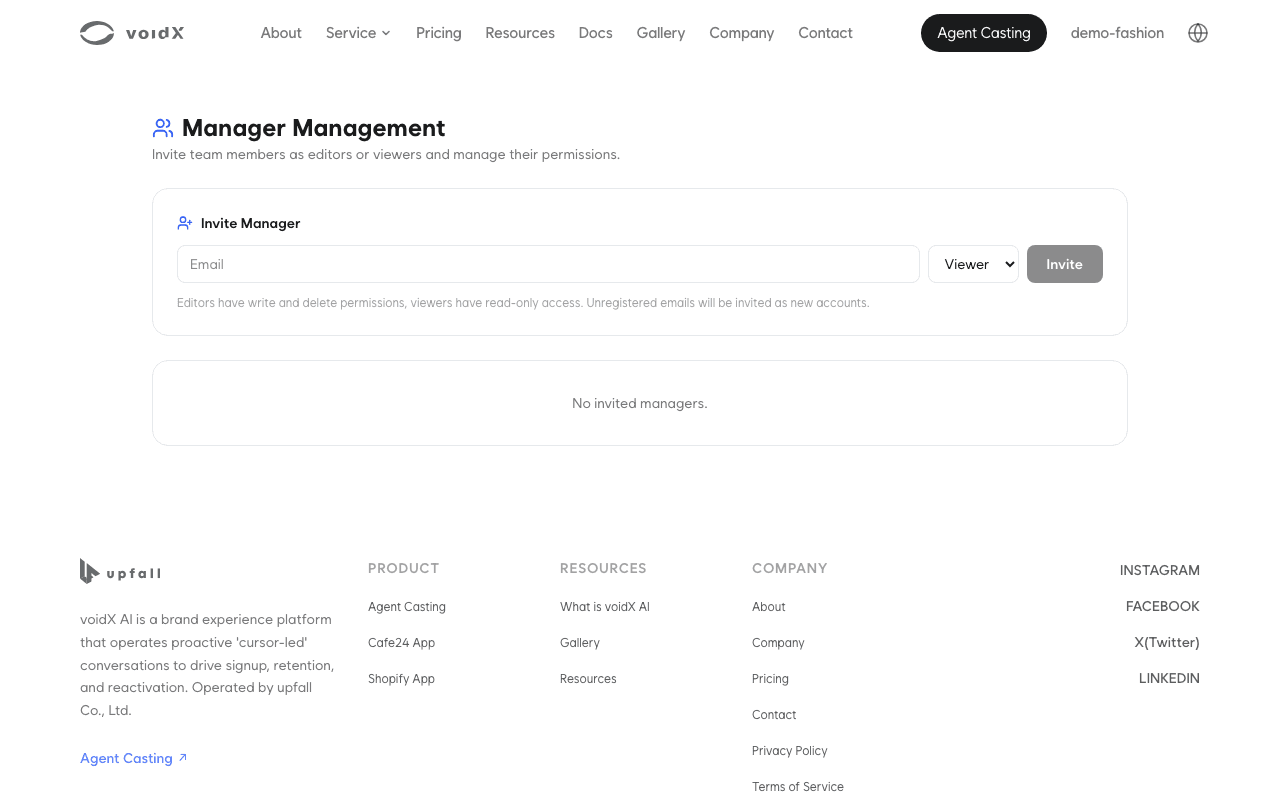 Manager Management screen
