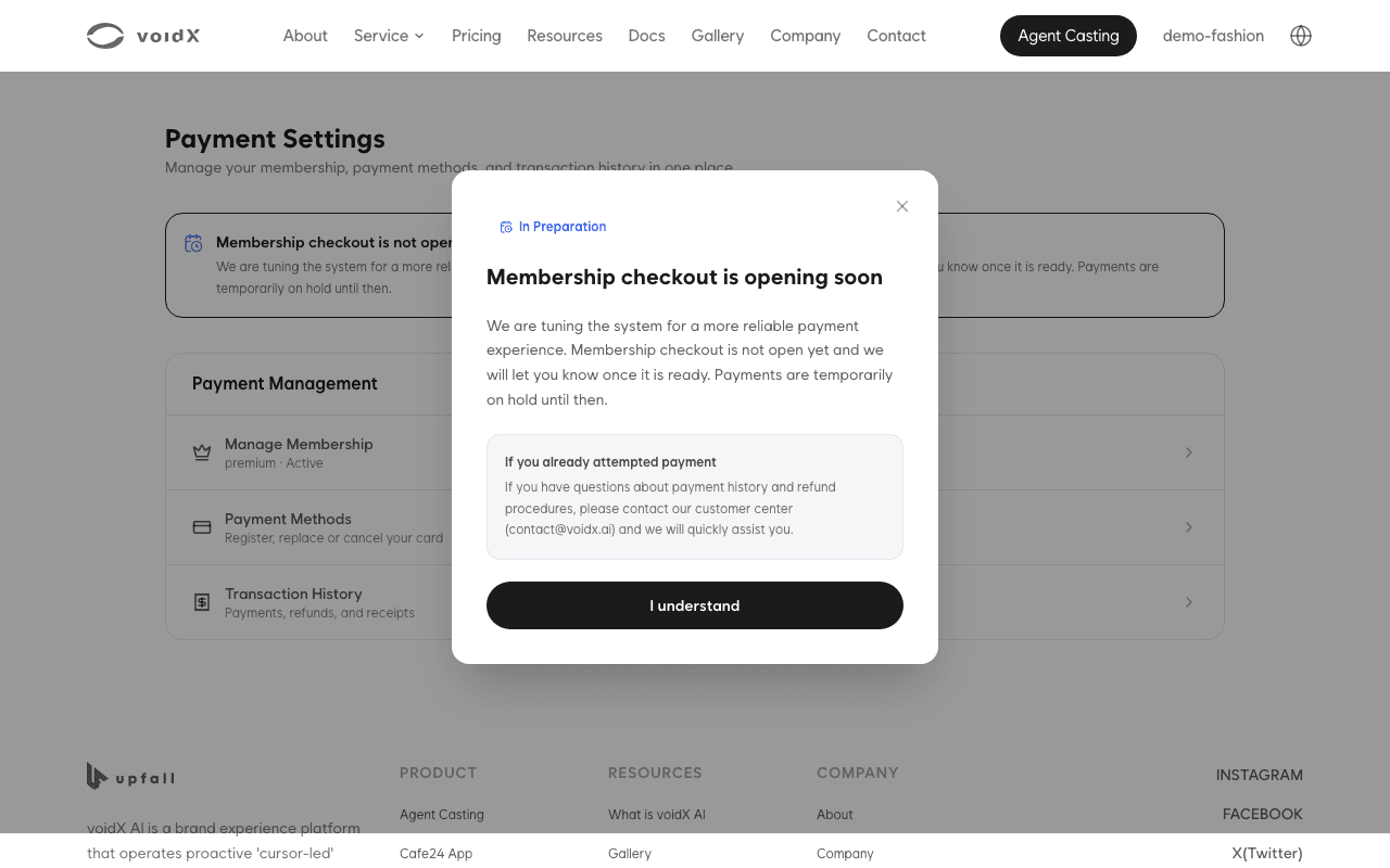 Payment Settings screen